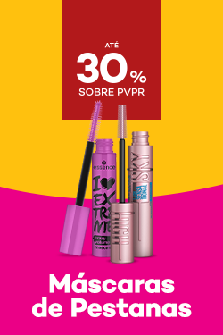 M&aacute;scaras de Pestanas com destaque promocional de at&eacute; 30% sobre pre&ccedil;o de Venda ao P&uacute;blico Recomendado